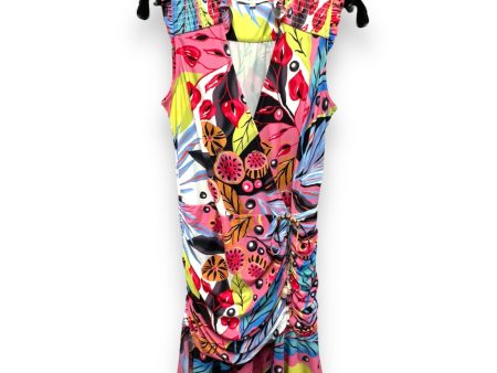 Tropical Print Smocked Sleeve Ruched Dress Designer By Hale Bob In Multi-colored, Size: S on Sale