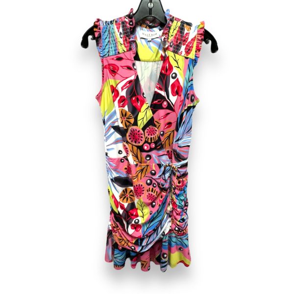 Tropical Print Smocked Sleeve Ruched Dress Designer By Hale Bob In Multi-colored, Size: S on Sale